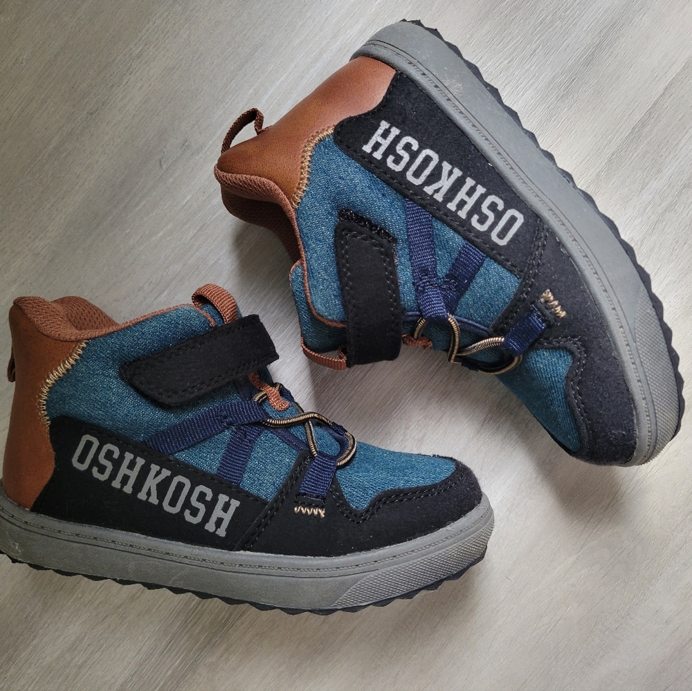 OshKosh B'gosh Boots Blue Brown Slip-on High Top Toddler Shoes - Size 10T
